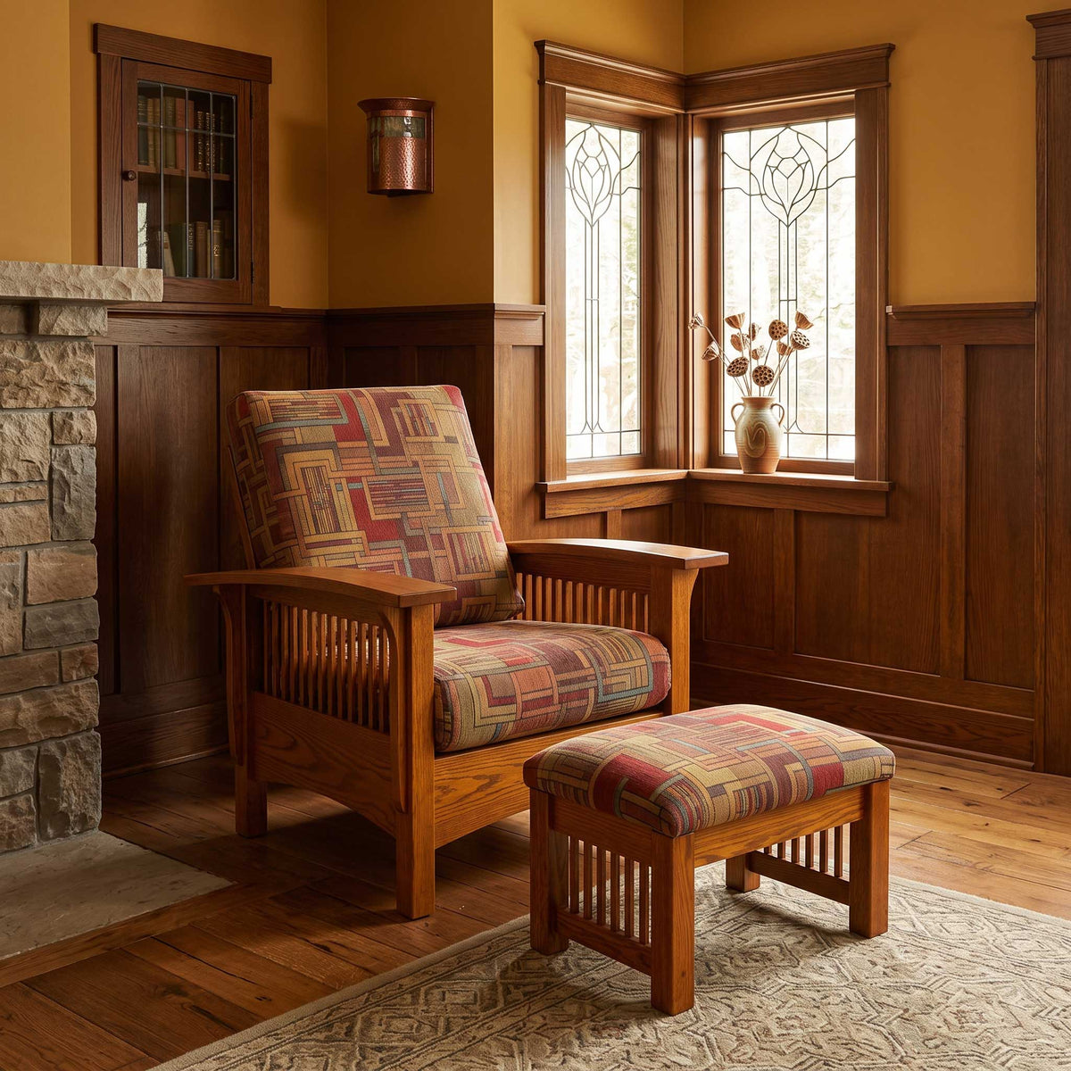 Amish Craftsman Mission Morris Chair with Ottoman Set