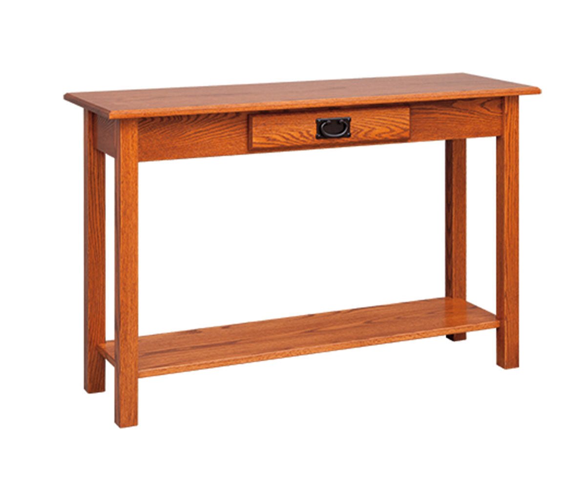 Amish Mission Sofa Table shown in the living room of a traditional colonial home