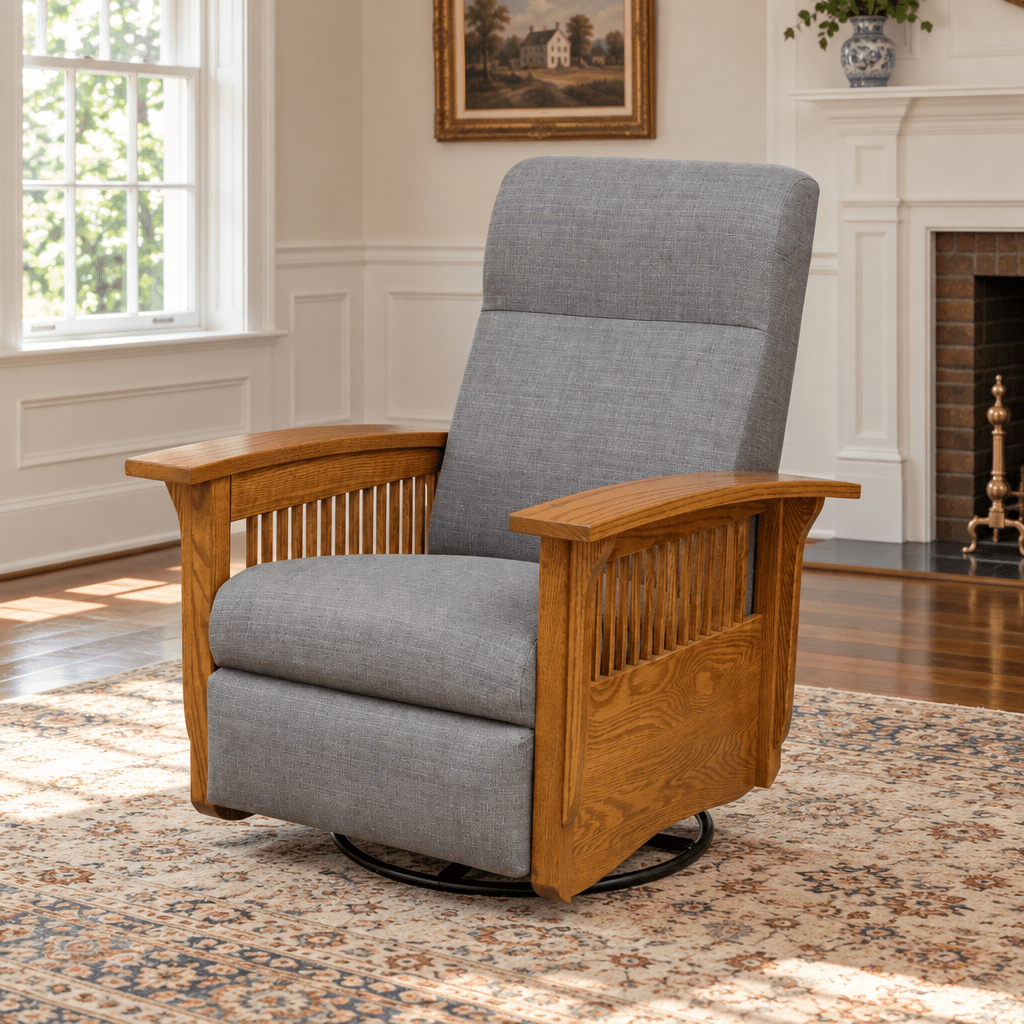 Amish Mission Swivel Recliner shown in the living room of a traditional colonial home