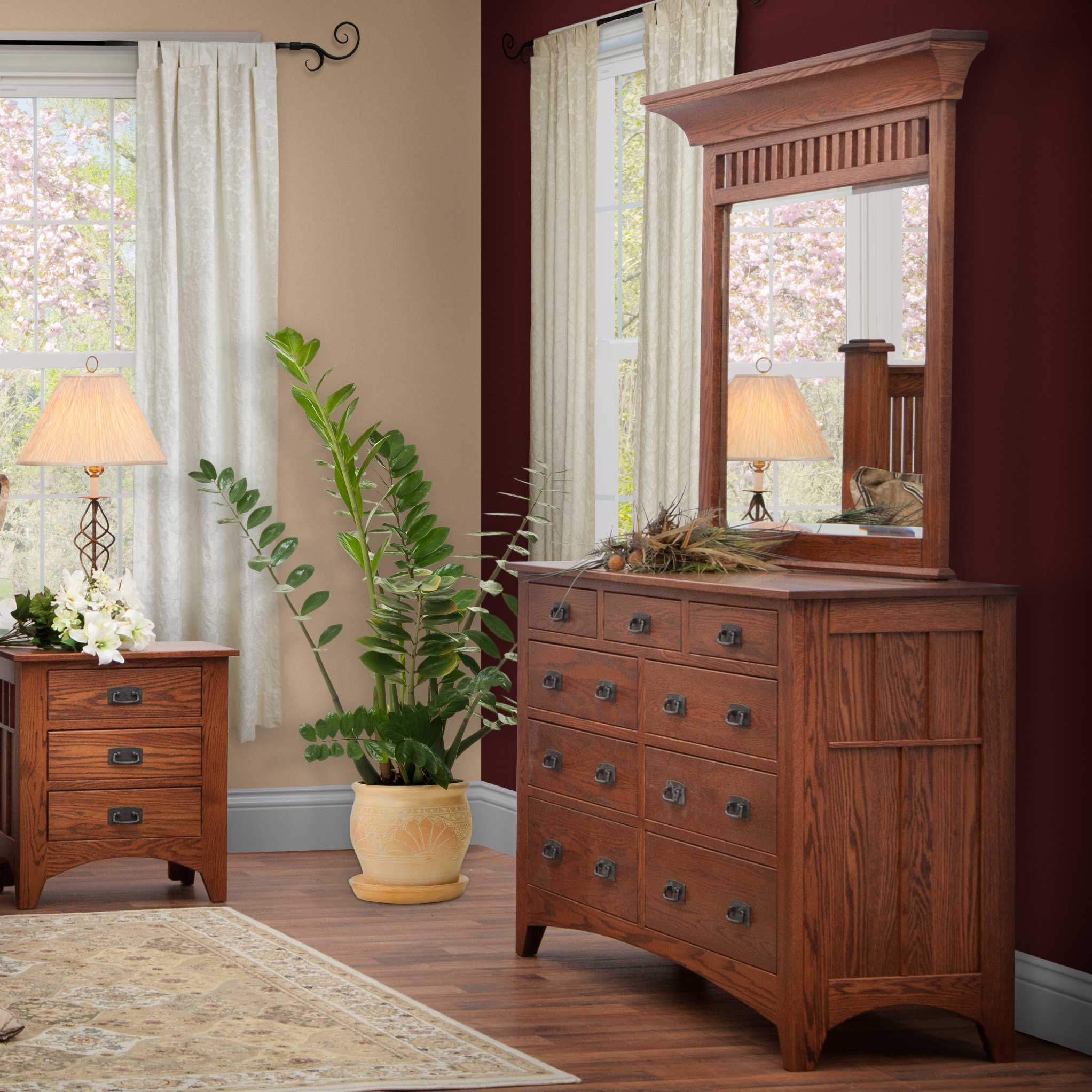 double dresser brown Amish Deluxe Kenneth Mission Double Dresser