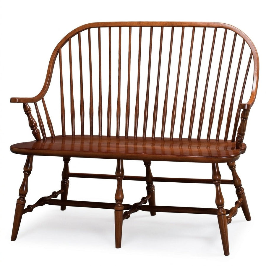 Amish New England Solid Wood Windsor Bench with Arms