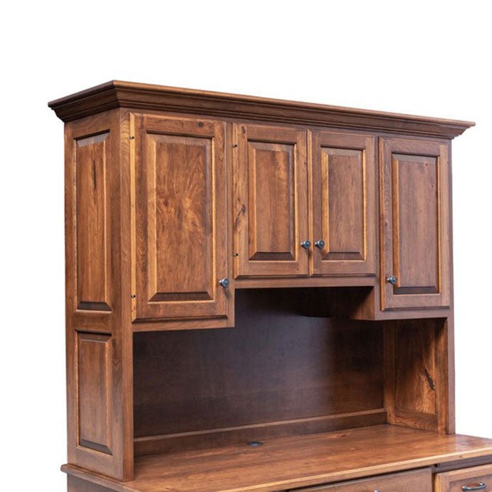 Amish Newburg Traditional Solid Wood Kneehole Desk with 4-Door Hutch - matching hutch top