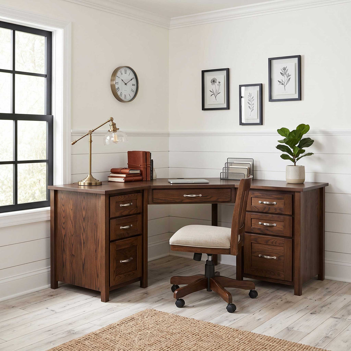 Escritorio esquinero Amish Shelton de madera maciza