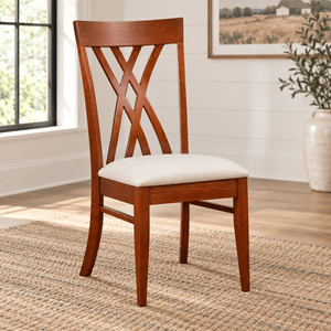 Amish Oleta Double X Back Dining Chair shown in the dining room of a modern farmhouse home