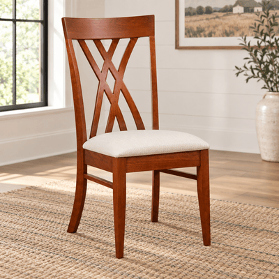 Amish Oleta Double X Back Dining Chair shown in the dining room of a modern farmhouse home