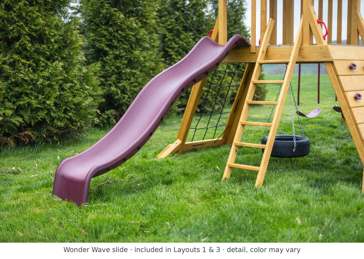 Wonder Wave slide detail – included in Layouts 1 & 3 of the Olympus Wooden Swing Set & Playset Kit