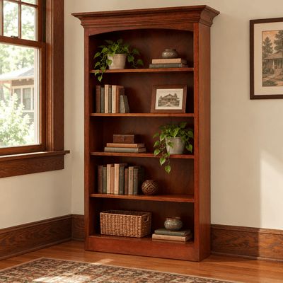 Amish Orrstown Traditional Solid Wood 72" Bookcase shown in the home office of a craftsman bungalow home