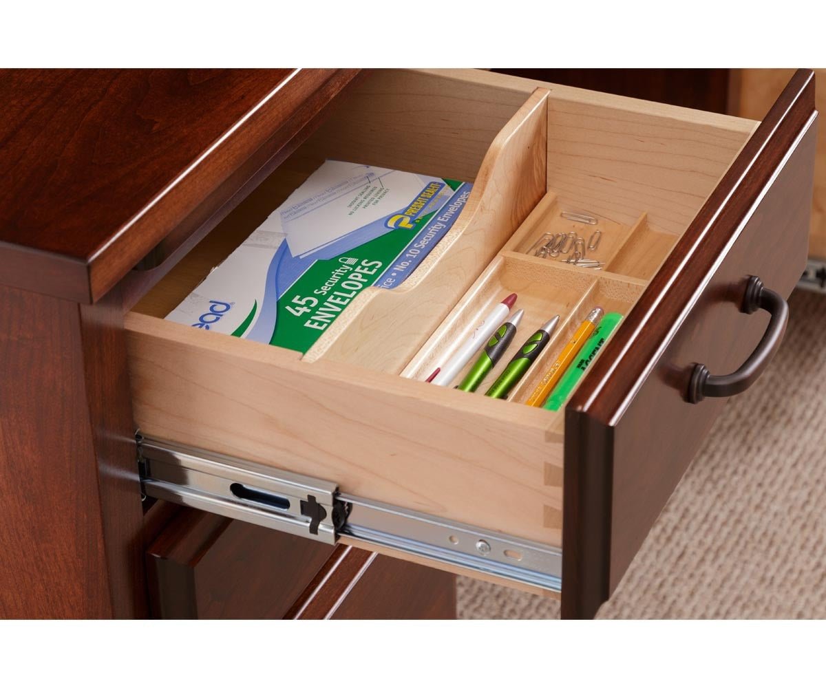 Amish Orrstown Traditional Solid Wood Double Pedestal Desk - divided drawer detail