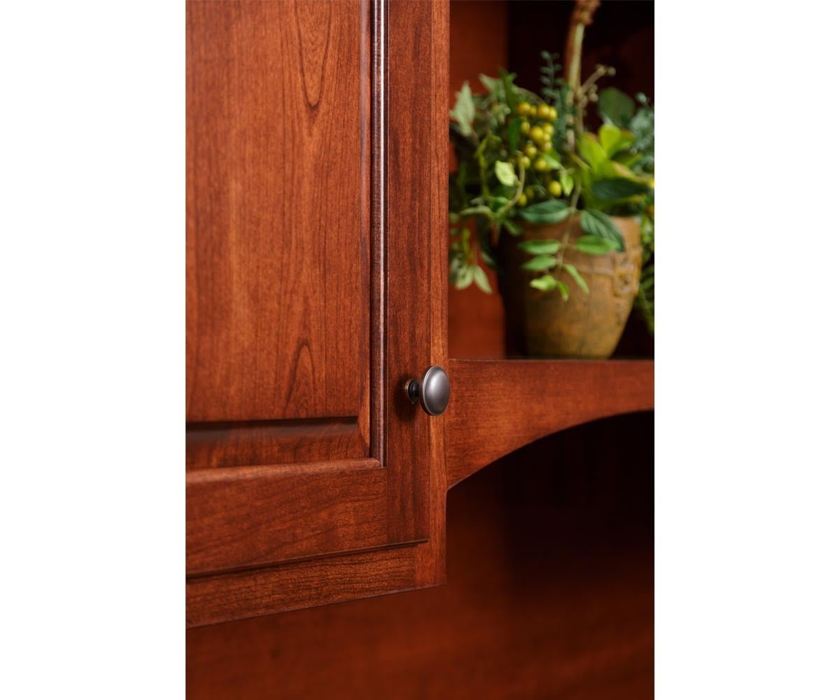 Amish Orrstown Traditional Solid Wood Double Pedestal Desk with Hutch - hutch door and adjustable shelf detail