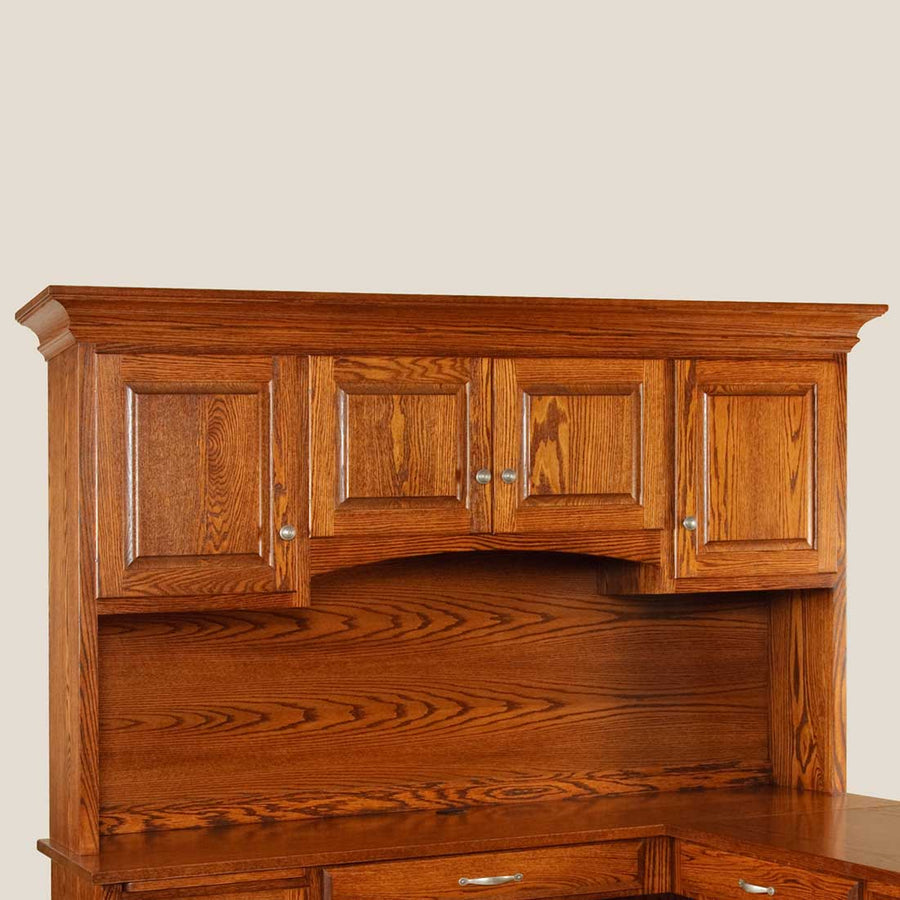 Amish Orrstown Traditional Solid Wood L Corner Desk with 4-Door Hutch - matching hutch top