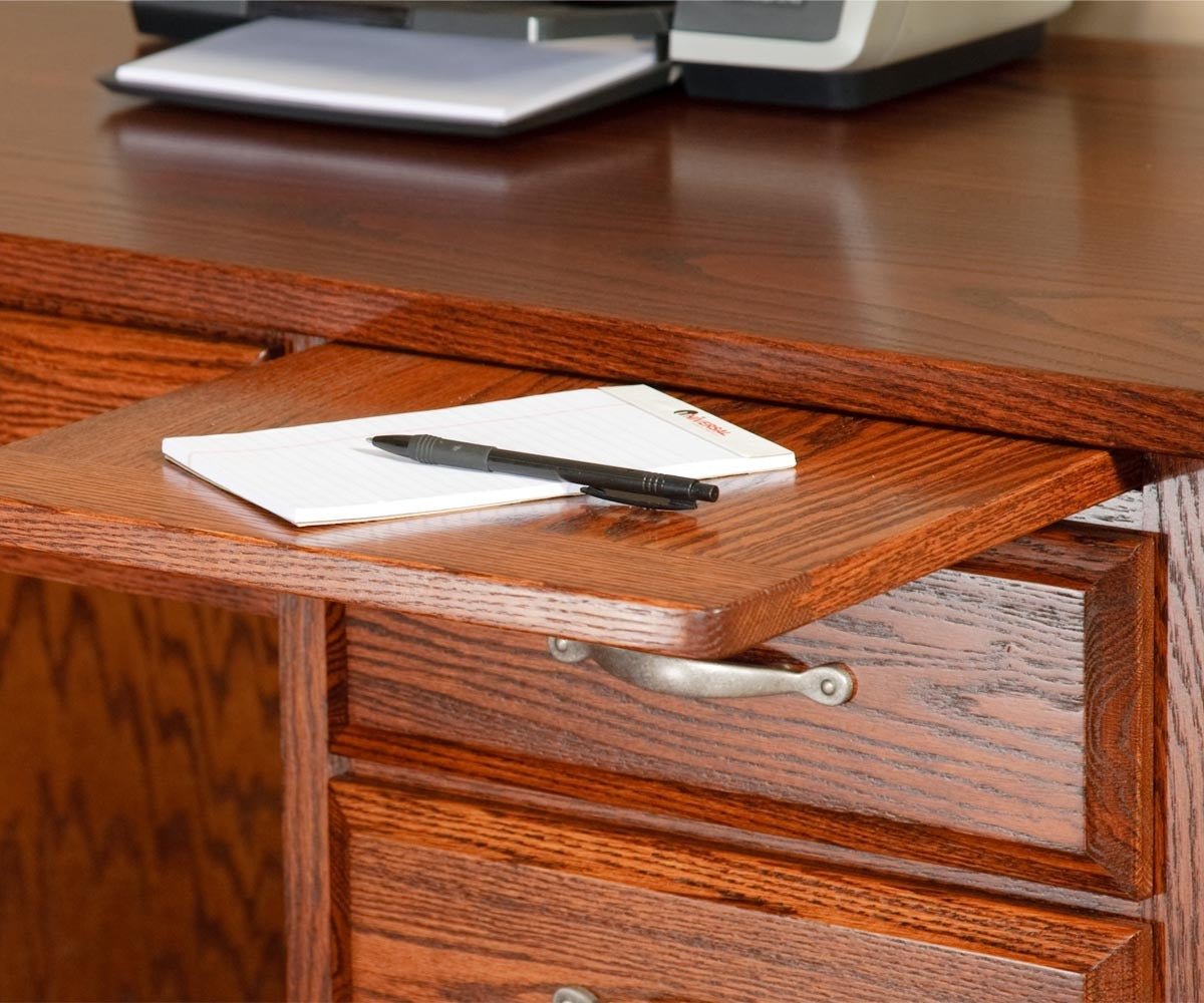 Amish Orrstown Traditional Solid Wood L Corner Desk with 4-Door Hutch - pull-out writing tray detail
