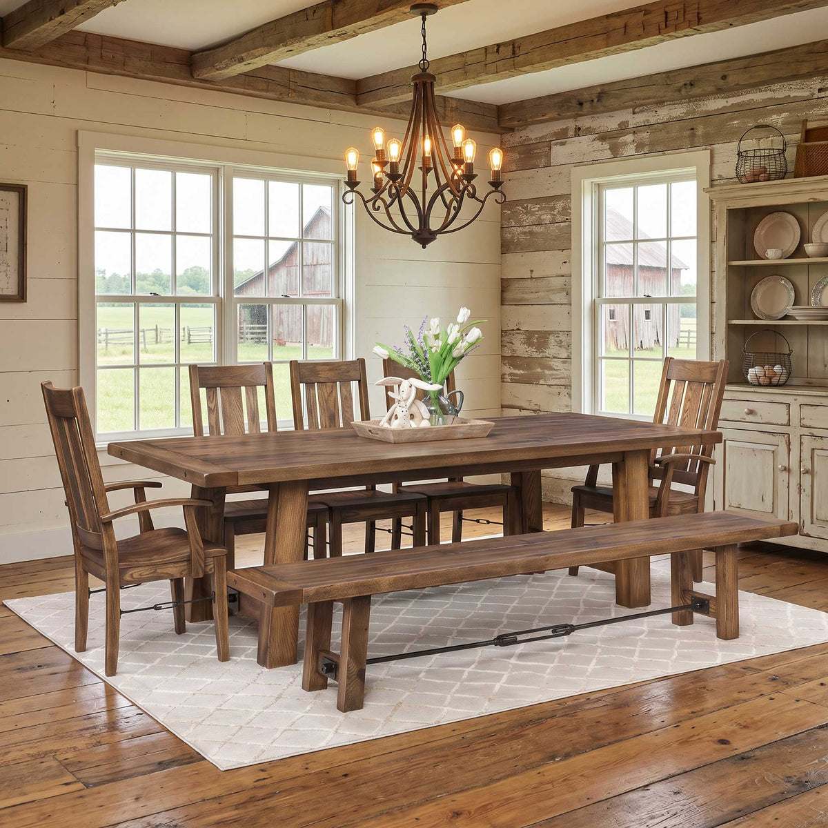 Ouray Amish Solid Wood Iron Buckle Trestle Dining Table