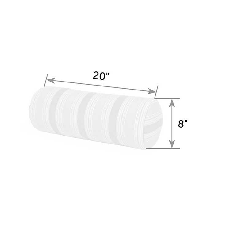 Dimension diagram of the cylinder bolster pillow: 20 inches long and 8 inches in diameter