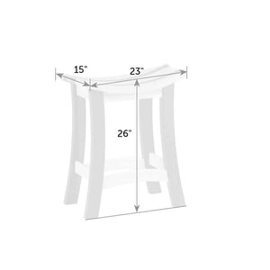 Dimension diagram of the counter height saddle stool: 23 inches wide, 15 inches deep, 26 inches to the seat