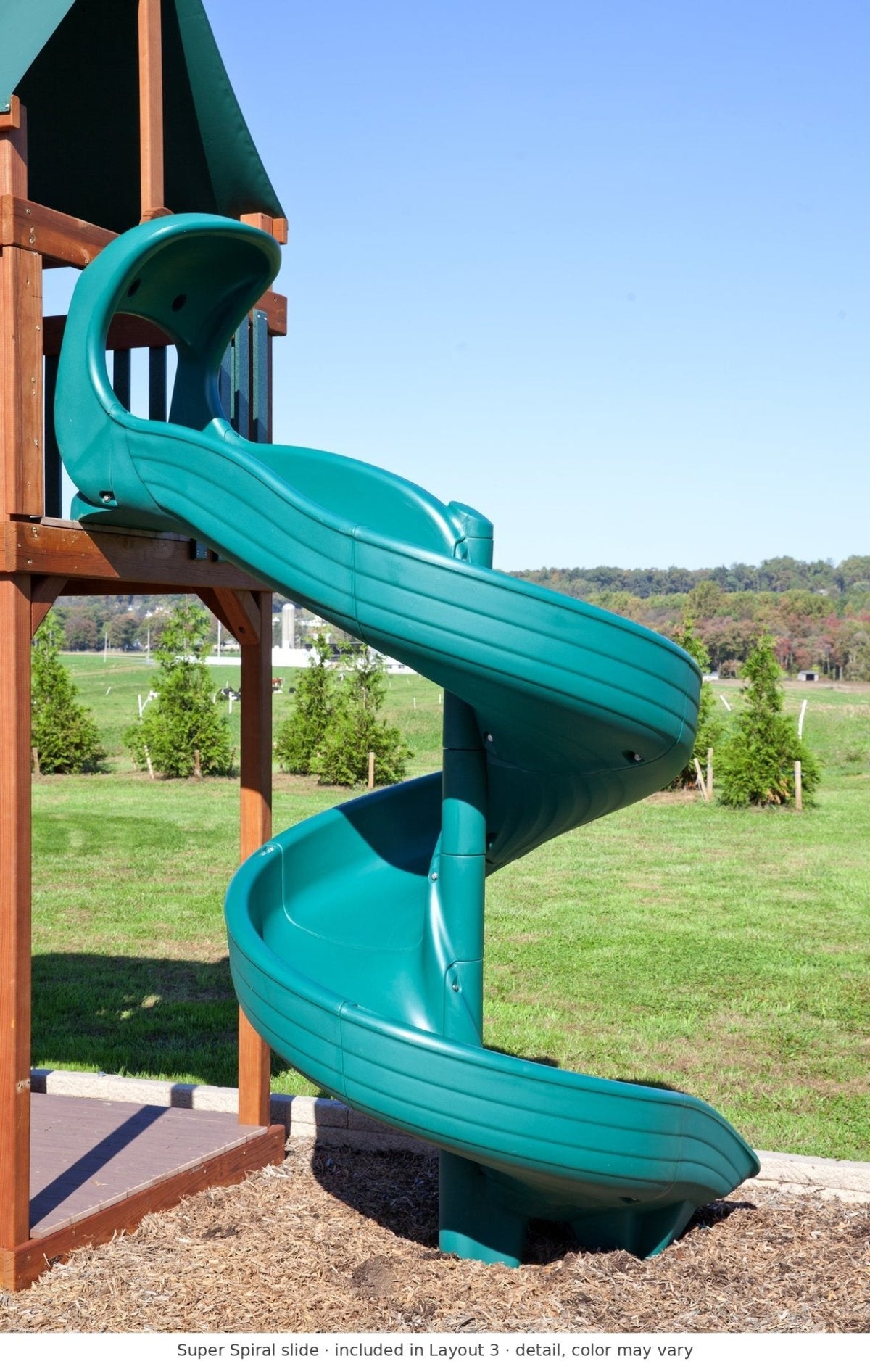 Super Spiral slide detail – included in Layout 3 of the Pocono Wooden Swing Set & Playset Kit