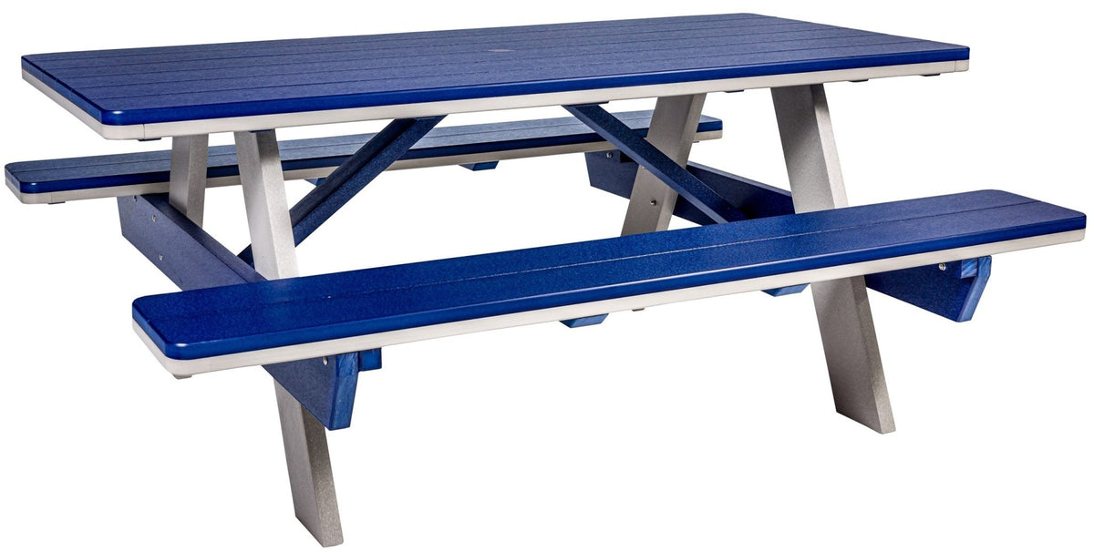 Amish poly 6' rectangle picnic table, patriot blue & light gray, product shot
