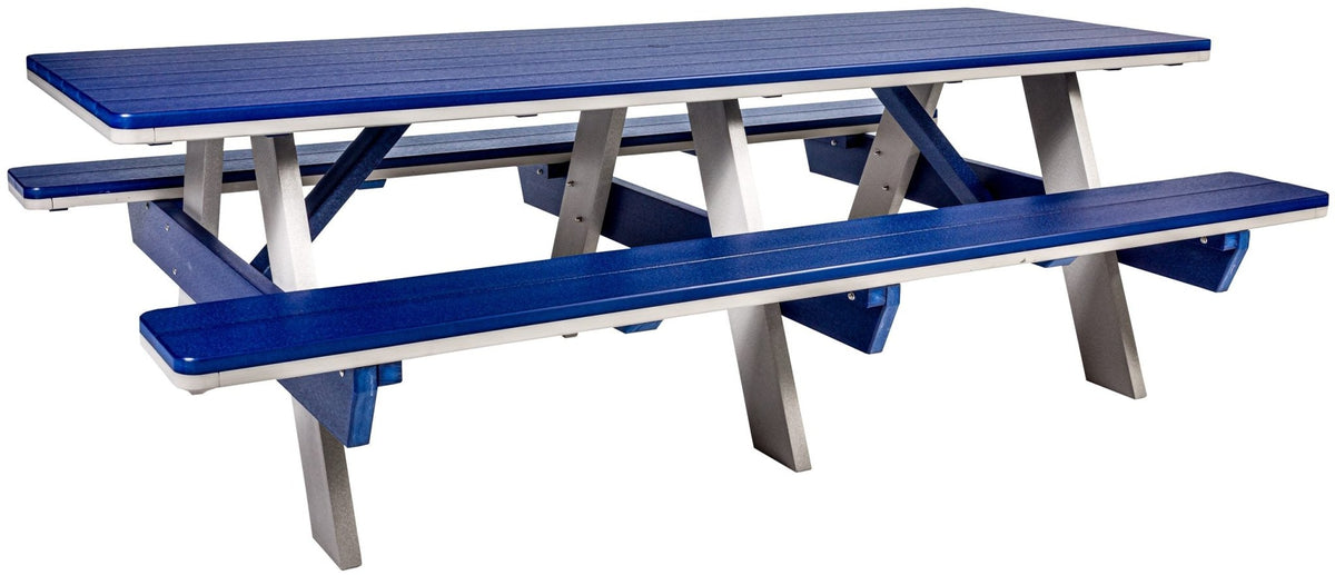 Amish poly 8' rectangle picnic table, patriot blue & light gray, product shot