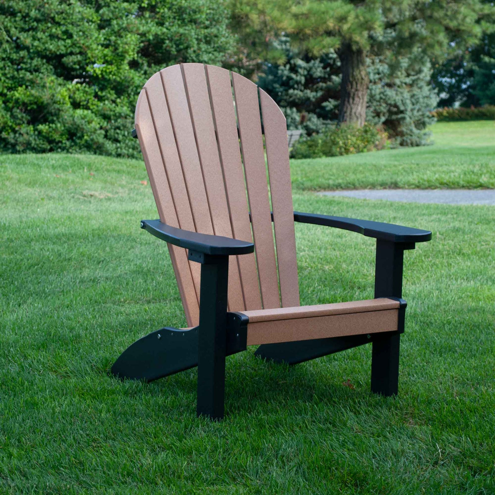 Amish Poly Adirondack Patio Chair - Quickship shown in the covered back porch of a craftsman bungalow home