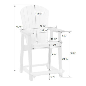 Dimension diagram of the counter chair: 46.5 inches overall, 24.25 inch seat height and 20 inch wide seat