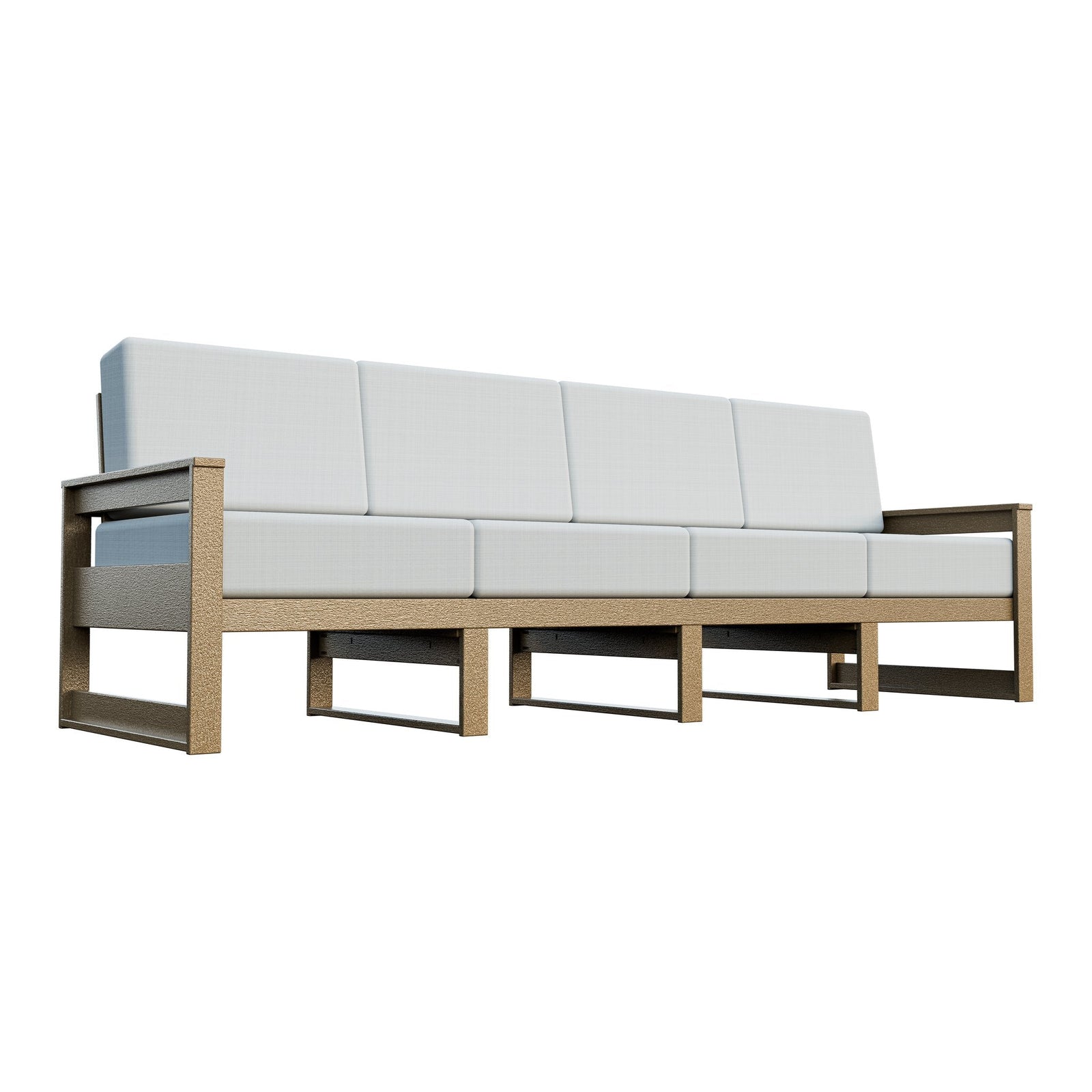 Amish Poly Midcentury Modern 4-Seat Patio Sofa in Weathered Wood / Storm Snow