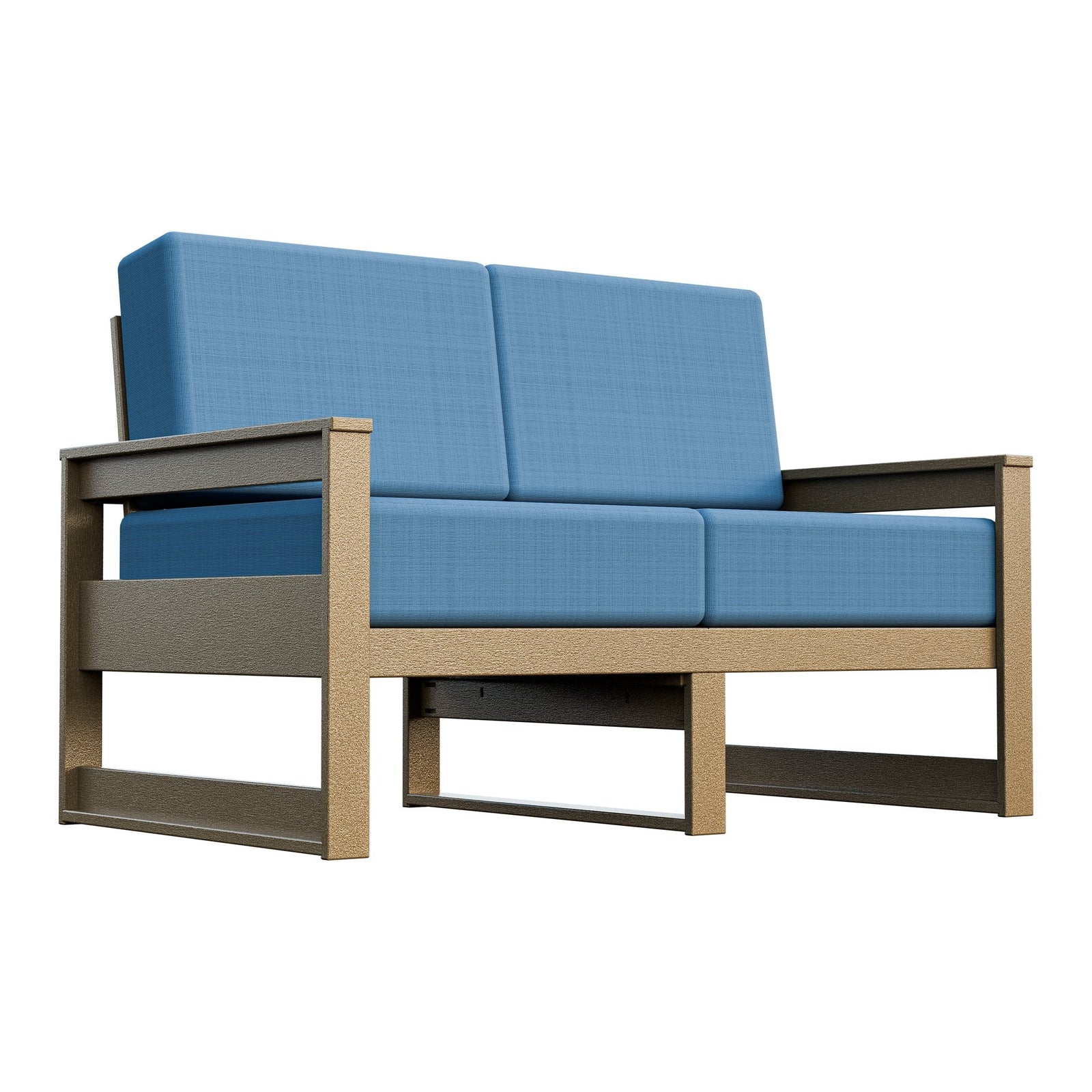Amish Poly Midcentury Modern Patio Loveseat in Weathered Wood / Sparkle Nautical