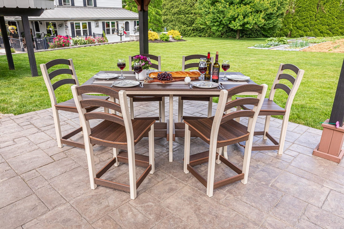 36 x 72 inch Long Beach counter table set on a stamped patio, birch and brazilian walnut (chairs sold separately)