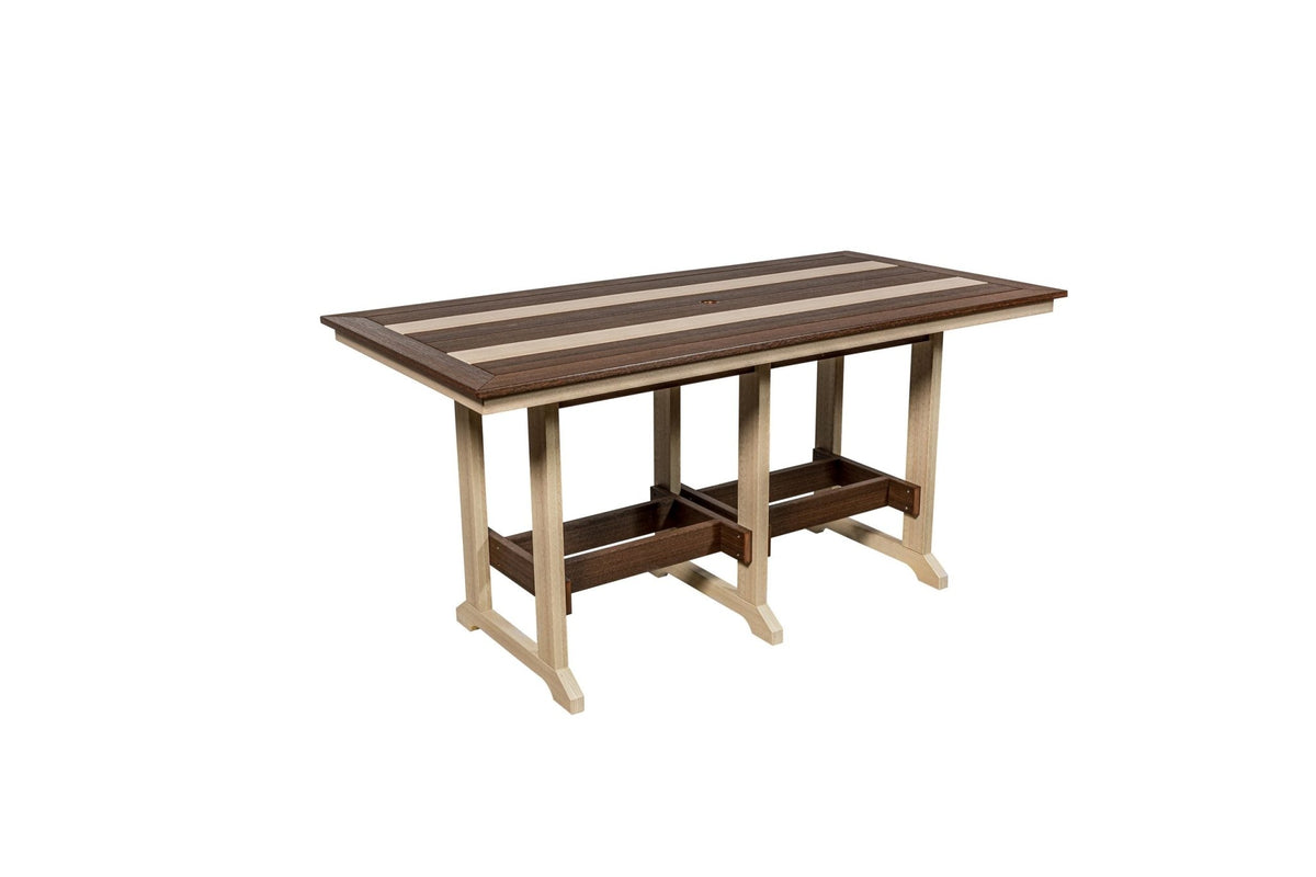 36 x 72 inch Long Beach poly counter table, birch and brazilian walnut