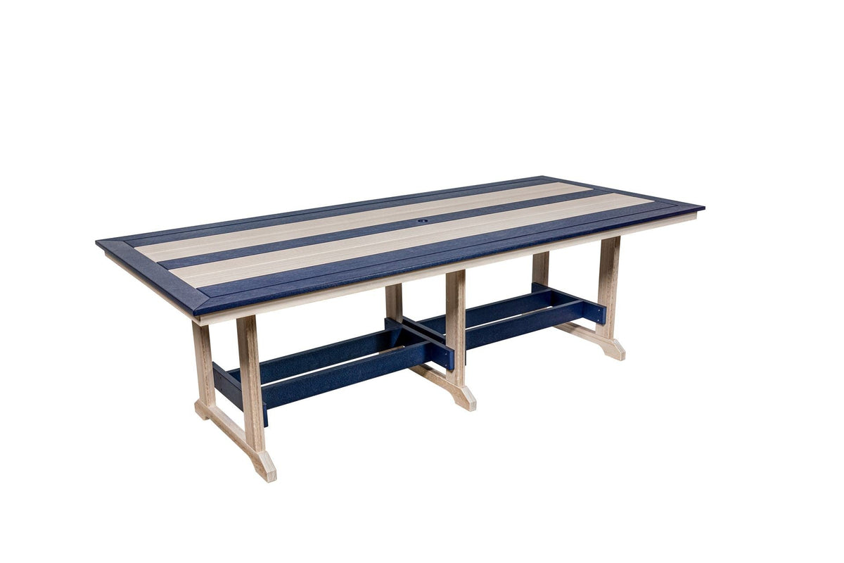 Long Beach poly table shown in another size and height; this listing is the 36" x 96" counter height version (35" tall)
