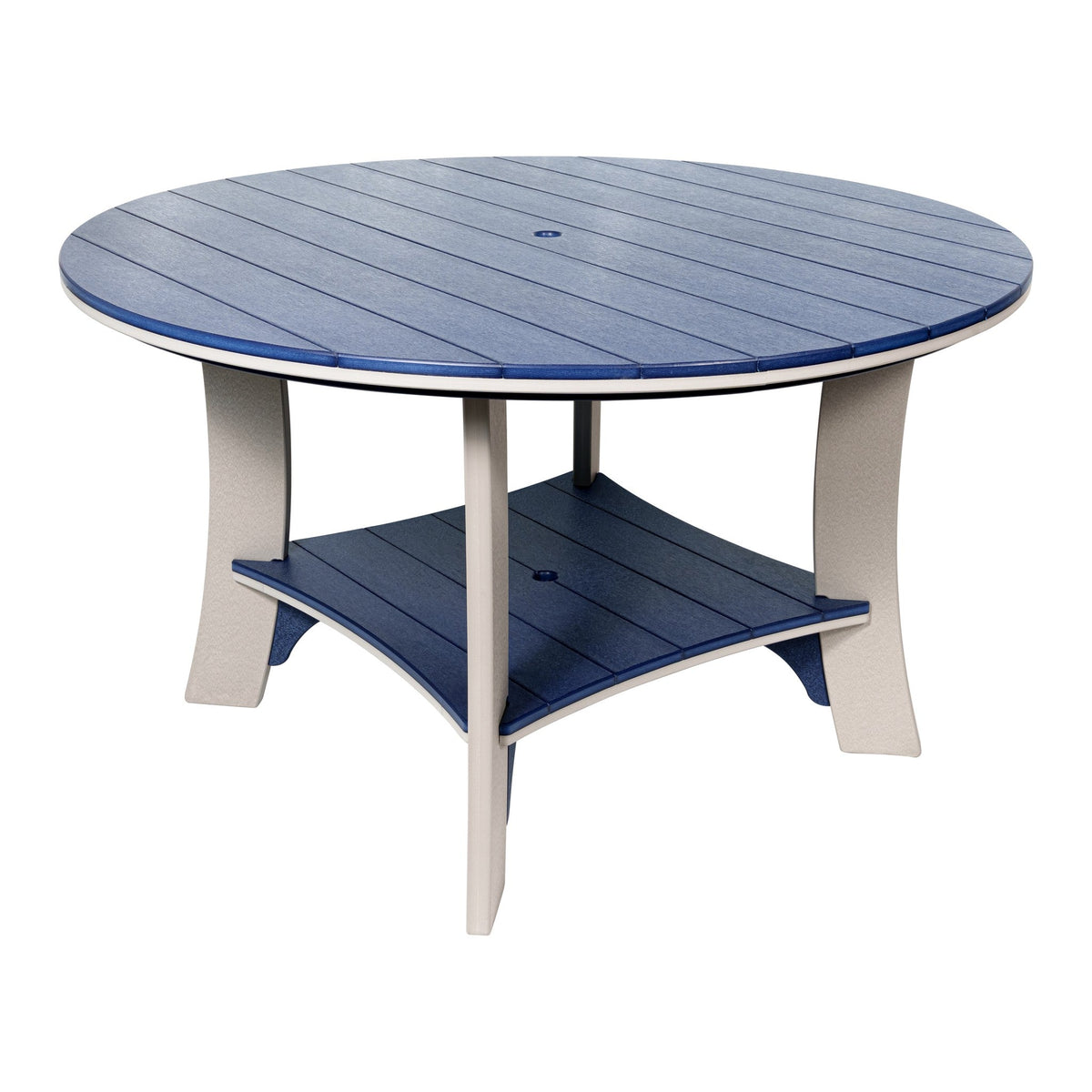 60 inch Cape May round poly table, navy and gray