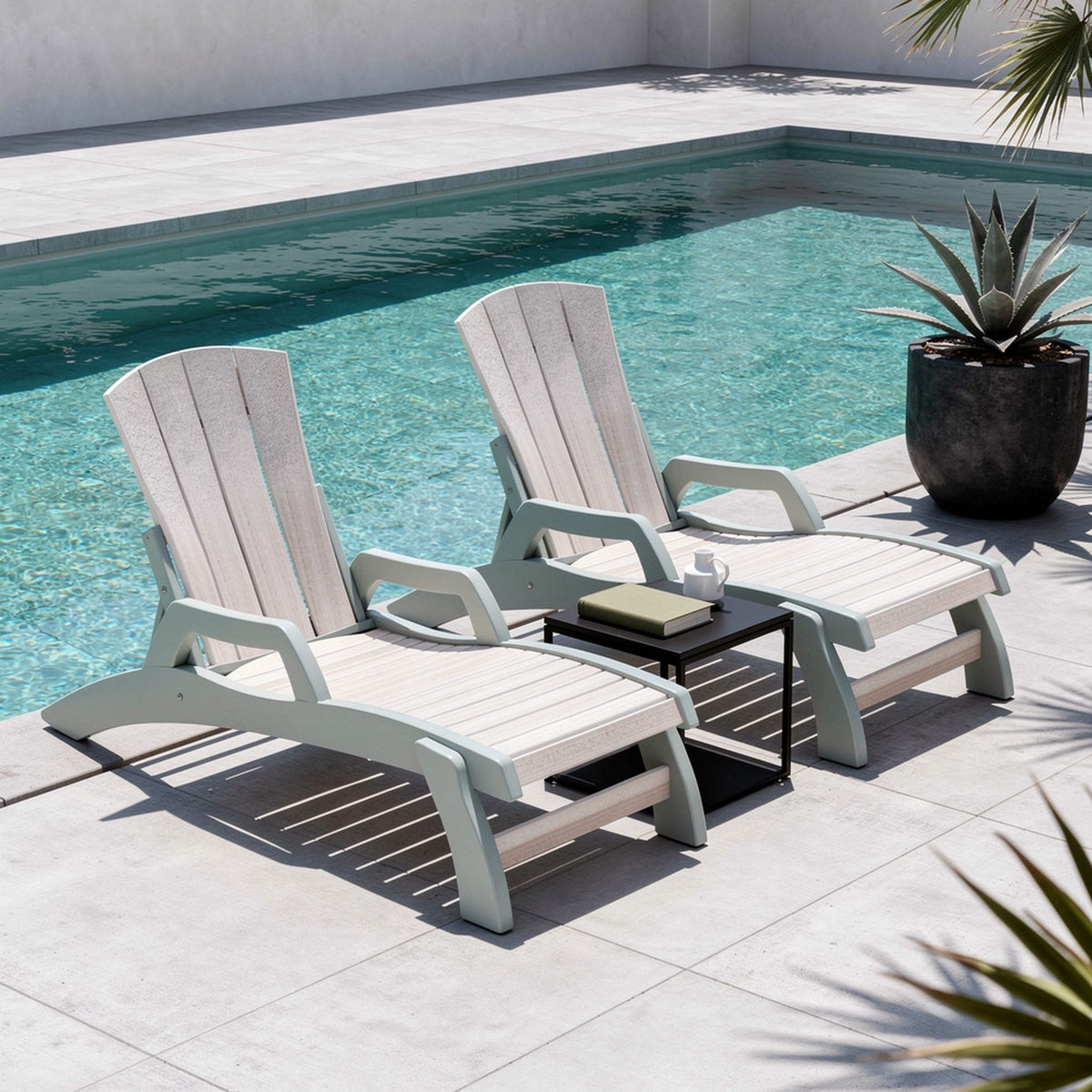 Cape May poly chaise lounges, seashell & mint, poolside