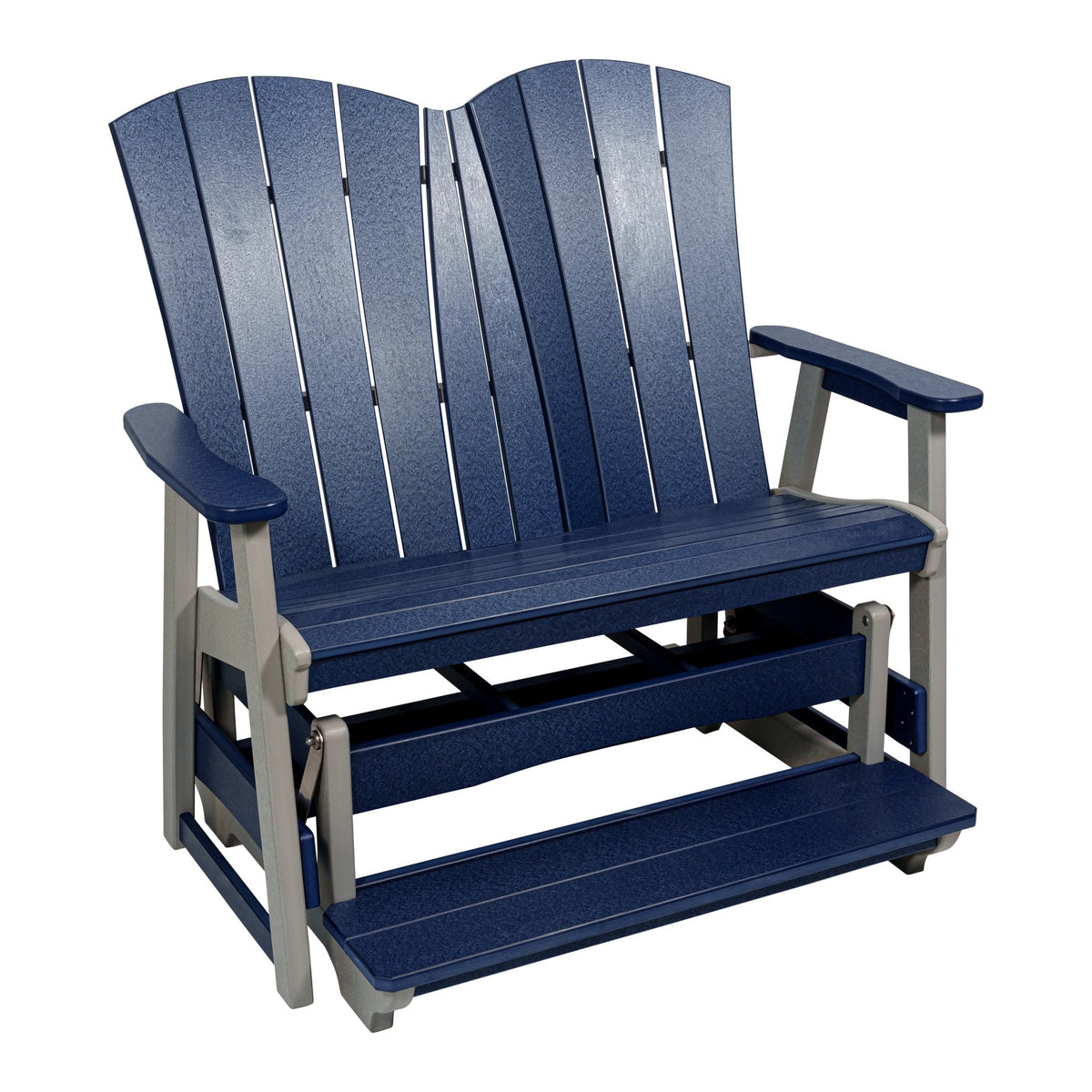 Cape May counter height poly double glider with footrest, navy and gray