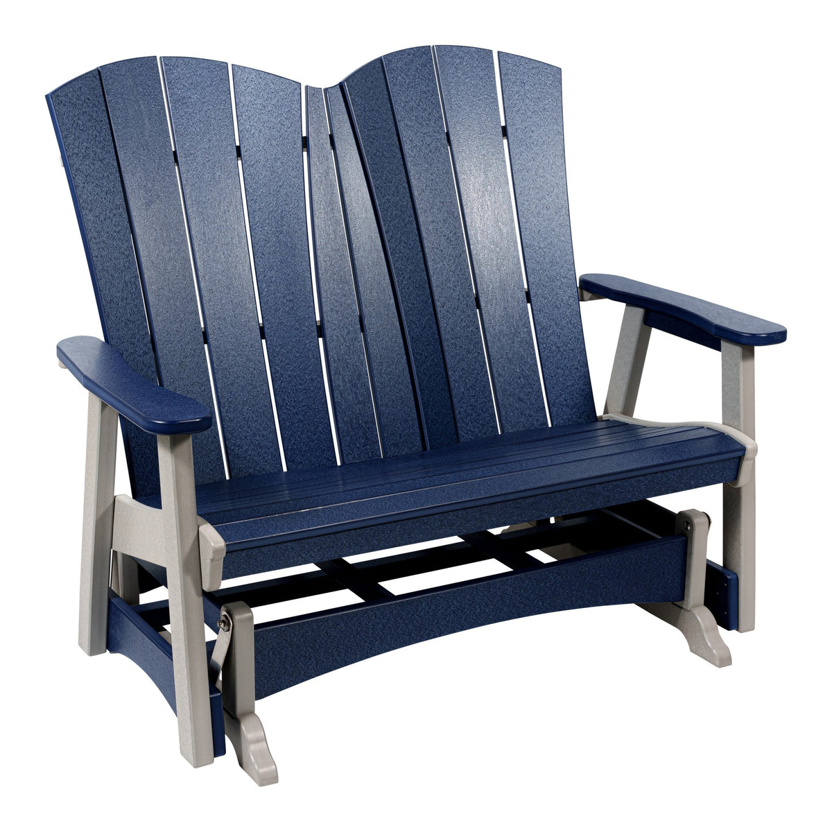 Cape May two-seat poly double glider with fan backs, navy and gray