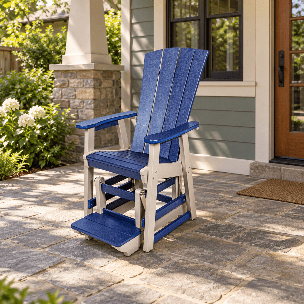 Amish Poly Patio Cape May Single Counter Glider shown in the back patio of a craftsman bungalow home