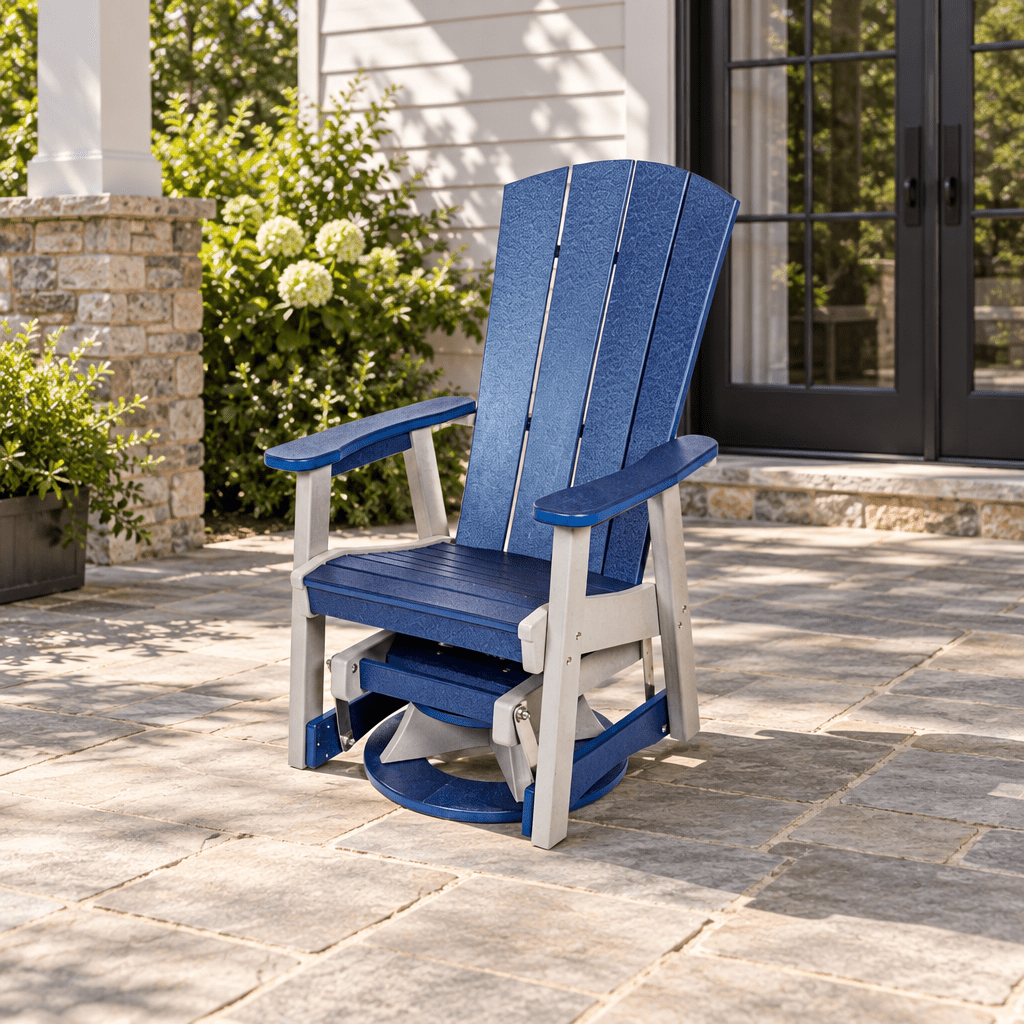 Amish Poly Patio Cape May Single Swivel Glider shown in the back patio of a transitional home