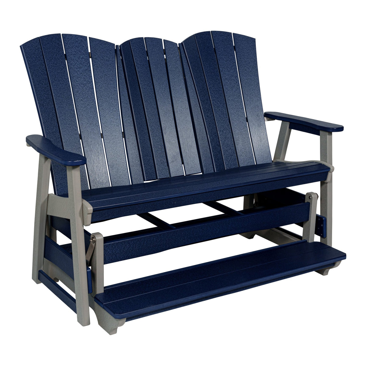 Cape May counter height poly triple glider with console, navy and gray