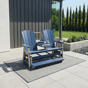 Cape May poly triple counter glider with console, light gray & patriot blue, terrace