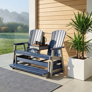 Cape May poly triple counter glider with console, light gray & patriot blue, sunny patio