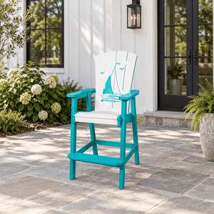 Amish Poly Patio Dockside Counter Chair shown in the back patio of a modern farmhouse home