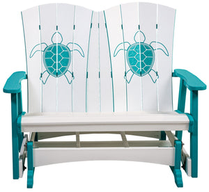 Dockside poly double glider, white & aruba blue with turtle engraving, product shot