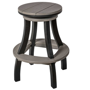 Coastal gray and black round poly bar stool with a swivel seat and matching gray footrest ring