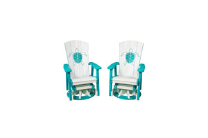 Dockside poly swivel gliders, aruba blue & white with turtle engraving, pair, product shot