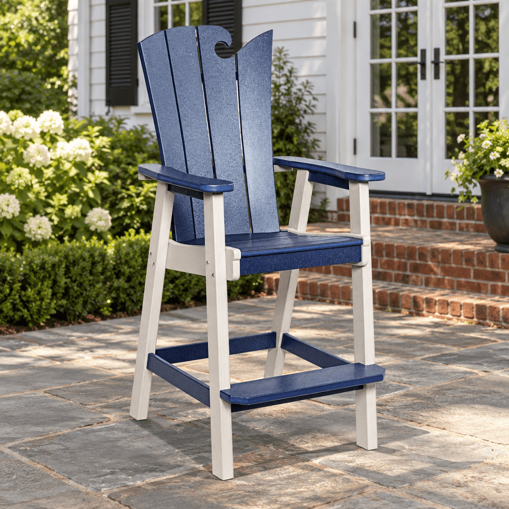 Amish Poly Patio Myrtle Beach Bar Chair shown in the back patio of a traditional colonial home