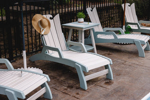 Myrtle Beach poly chaise lounges, white & sea glass, pool deck