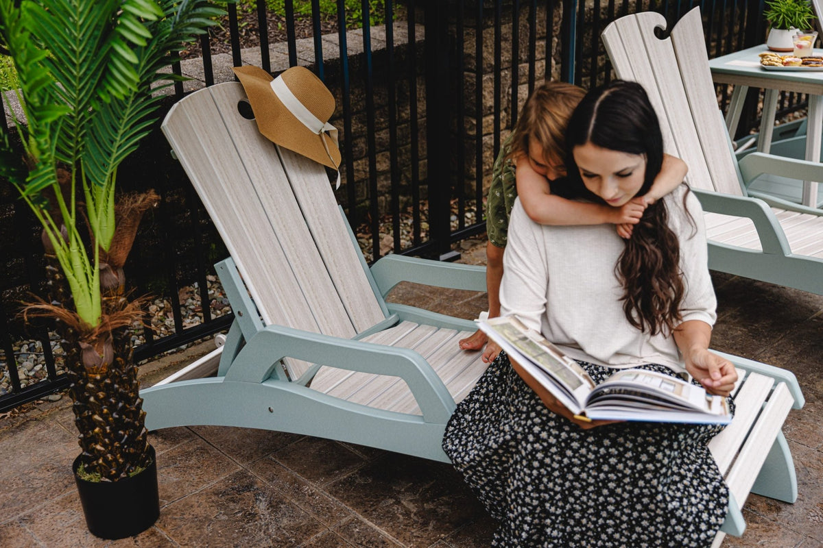 Myrtle Beach poly chaise lounges, white & sea glass, poolside