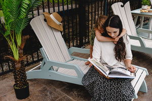 Myrtle Beach poly chaise lounges, white & sea glass, poolside