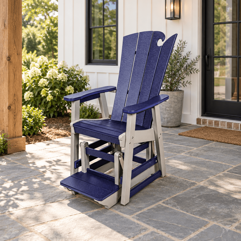 Amish Poly Patio Myrtle Beach Single Counter Glider shown in the back patio of a modern farmhouse home