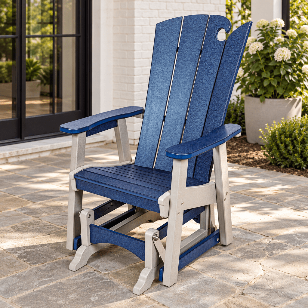 Amish Poly Patio Myrtle Beach Single Glider shown in the back patio of a transitional home