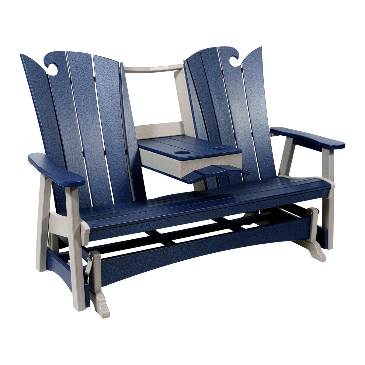 Myrtle Beach poly triple glider with center console, navy and gray