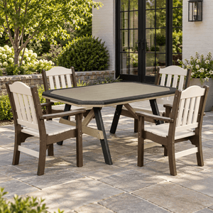 Amish Poly Patio Rectangular Garden Table w/ Border shown in the back patio of a transitional home