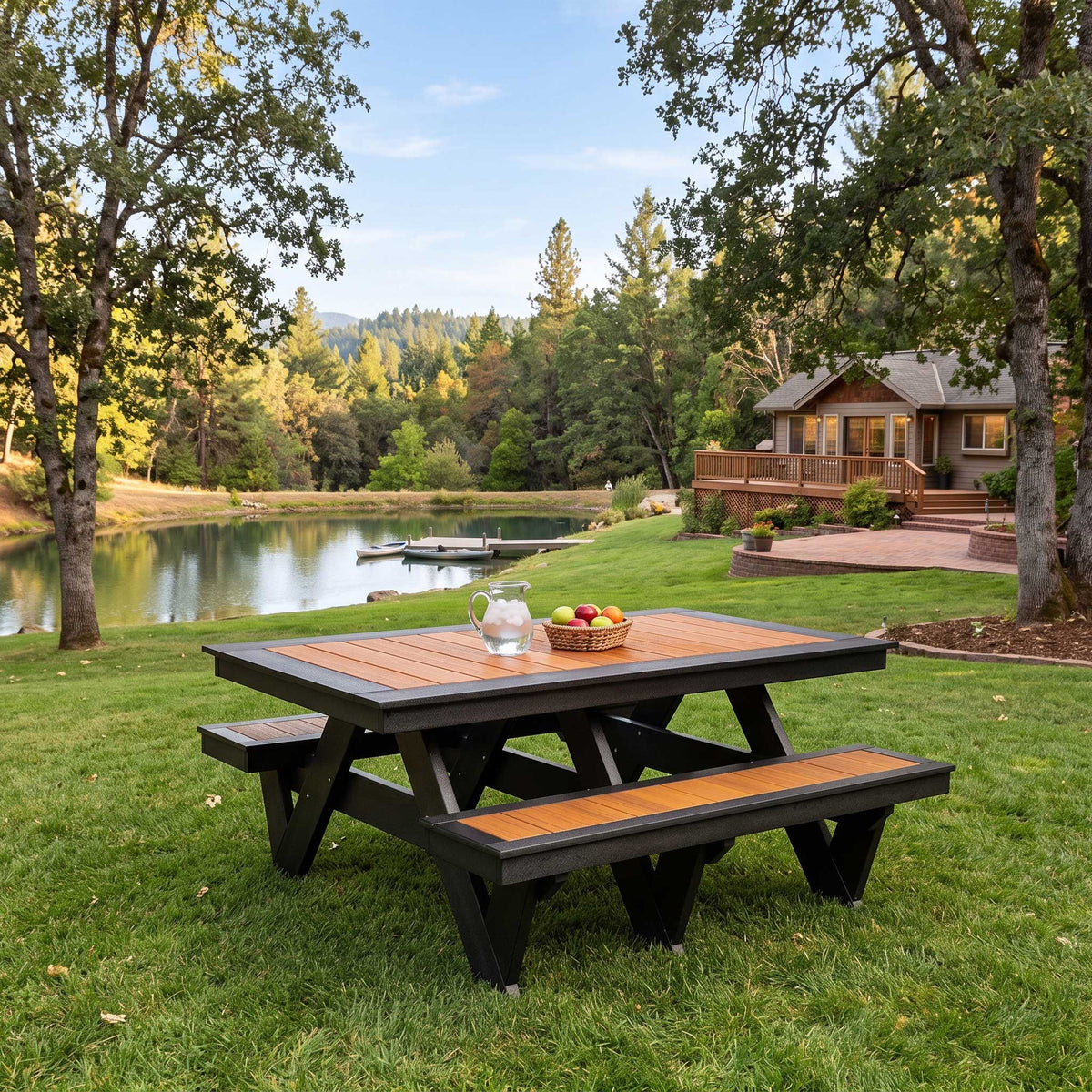 Amish Nashau Poly Patio 6' Picnic Table w/attached Benches